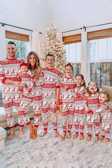 Red Snowflake and Deer Pattern Christmas Fmaily Matching Pajama Set